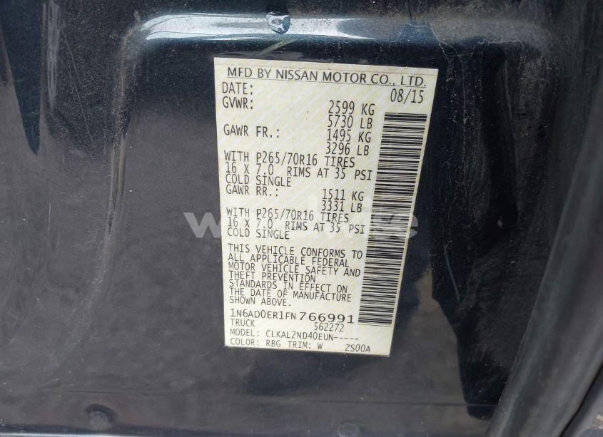 Photo 9 of 2015 Nissan Frontier SV (VIN 1N6AD0ER1FN766991)