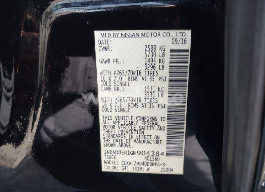 Photo 9 of 2016 Nissan Frontier SV (VIN 1N6AD0ER1GN904384)