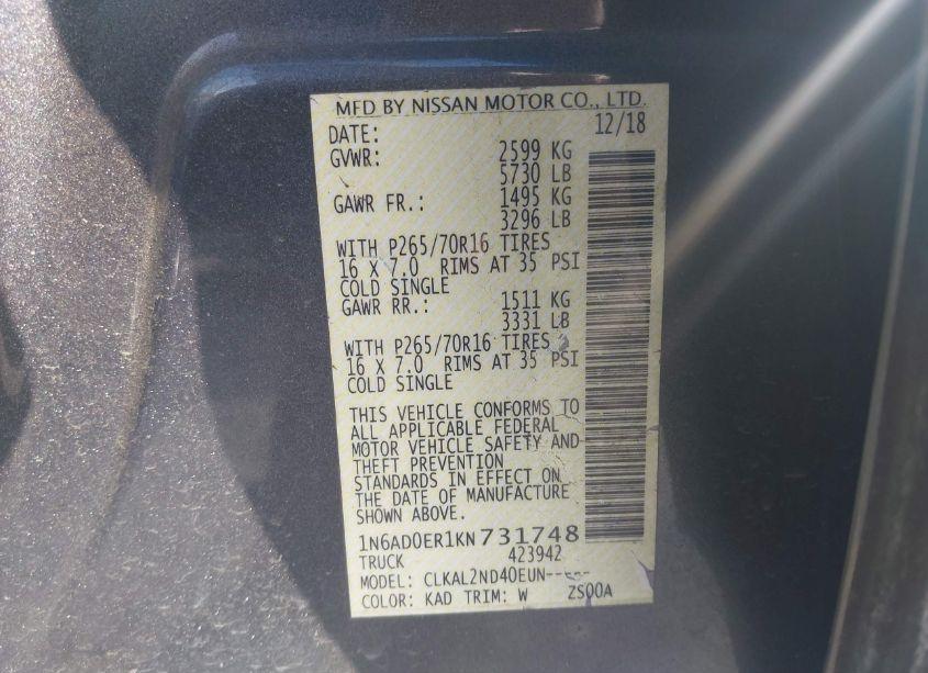 Photo 9 of 2019 Nissan Frontier SV (VIN 1N6AD0ER1KN731748)