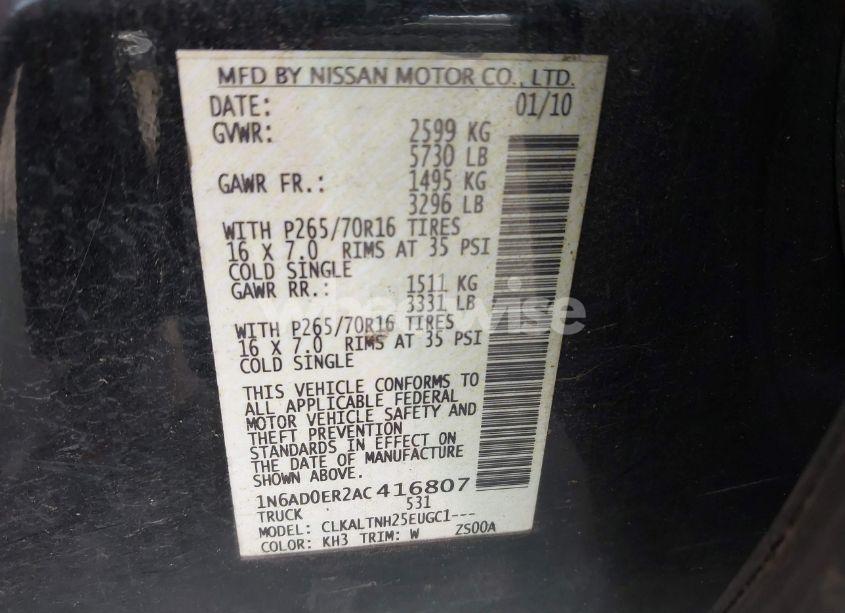 Photo 9 of 2010 Nissan Frontier SE (VIN 1N6AD0ER2AC416807)