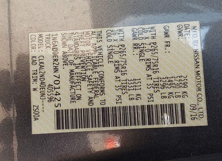 Photo 9 of 2017 Nissan Frontier DESERT RUNNER (VIN 1N6AD0ER2HN701425)