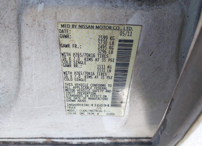 Photo 9 of 2011 Nissan Frontier SV (VIN 1N6AD0ER3BC436694)