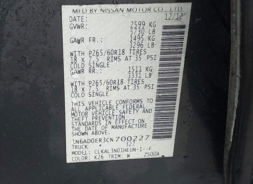 Photo 9 of 2012 Nissan Frontier SL (VIN 1N6AD0ER3CN700227)