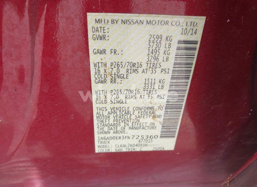 Photo 9 of 2015 Nissan Frontier SV (VIN 1N6AD0ER3FN725360)