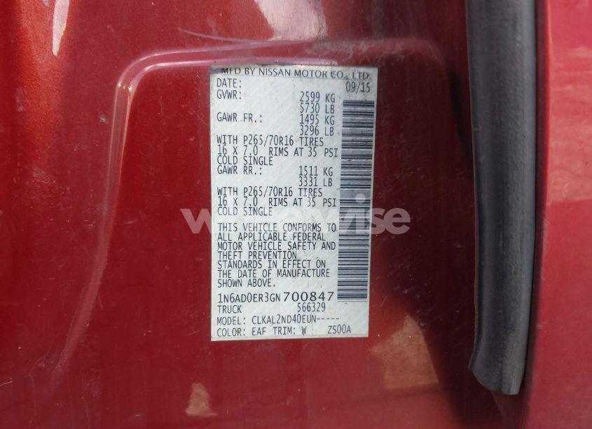 Photo 9 of 2016 Nissan Frontier DESERT RUNNER/S/SL/SV (VIN 1N6AD0ER3GN700847)