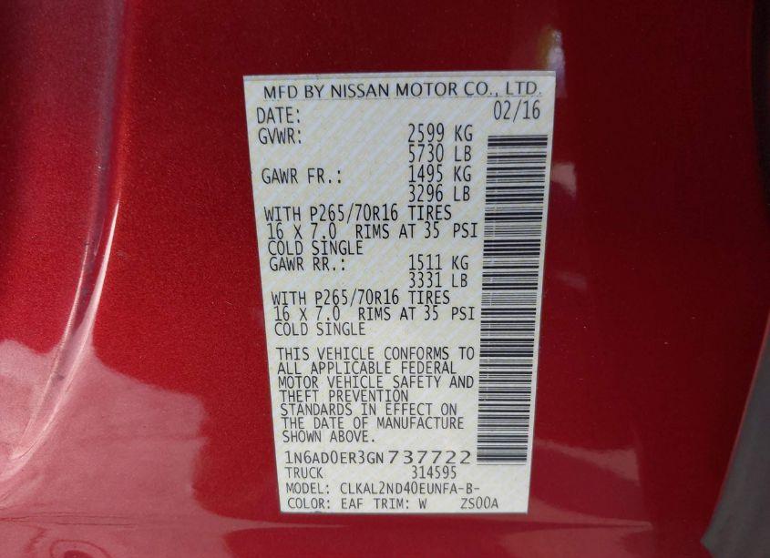 Photo 9 of 2016 Nissan Frontier SV (VIN 1N6AD0ER3GN737722)