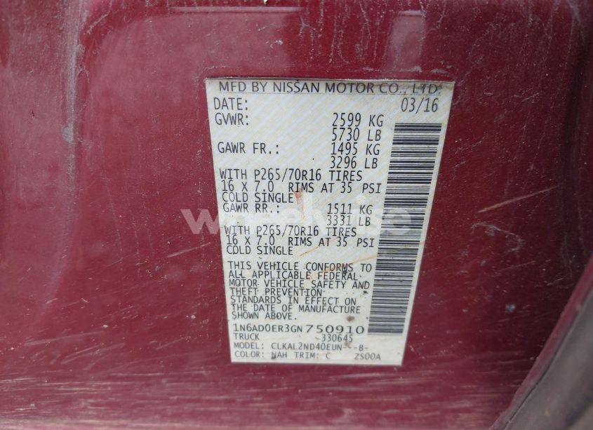 Photo 9 of 2016 Nissan Frontier SV (VIN 1N6AD0ER3GN750910)