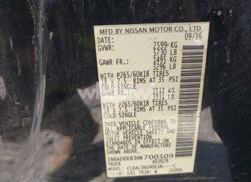 Photo 9 of 2017 Nissan Frontier SL (VIN 1N6AD0ER3HN700509)