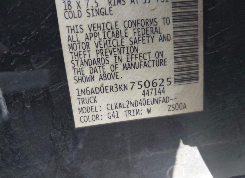 Photo 9 of 2019 Nissan Frontier SV (VIN 1N6AD0ER3KN750625)