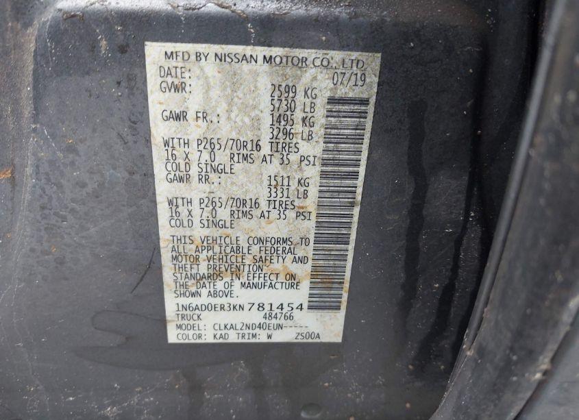 Photo 9 of 2019 Nissan Frontier SV (VIN 1N6AD0ER3KN781454)