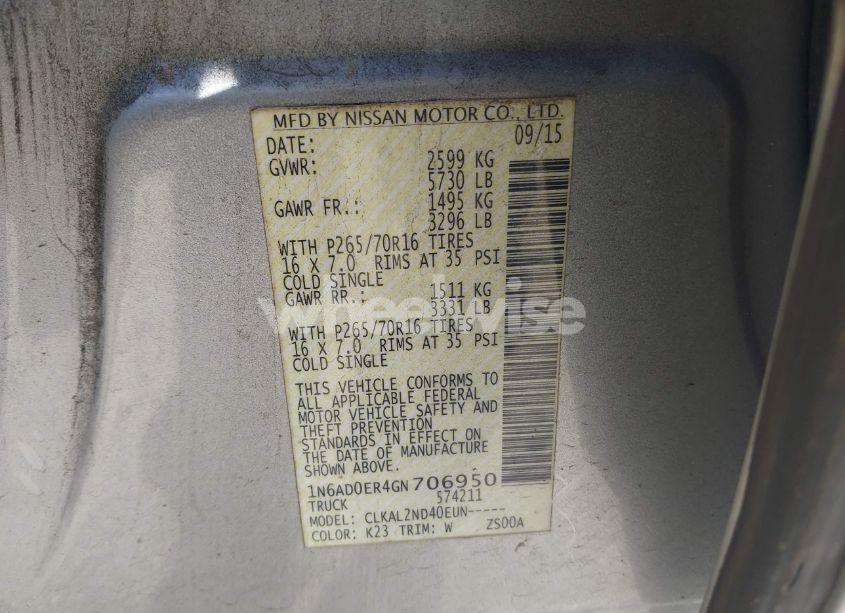 Photo 9 of 2016 Nissan Frontier SV (VIN 1N6AD0ER4GN706950)