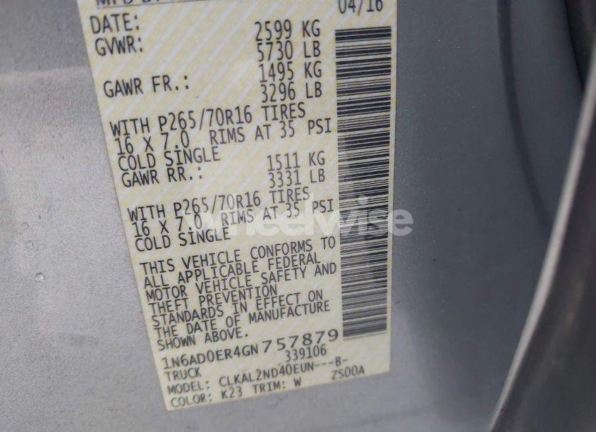 Photo 9 of 2016 Nissan Frontier SV (VIN 1N6AD0ER4GN757879)