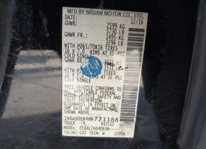 Photo 9 of 2017 Nissan Frontier SV (VIN 1N6AD0ER4HN721188)