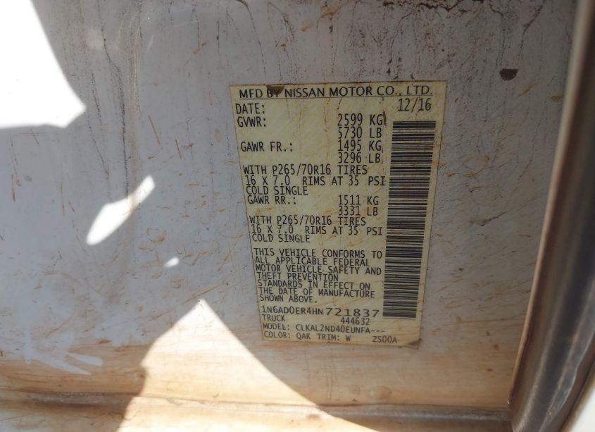 Photo 9 of 2017 Nissan Frontier SV (VIN 1N6AD0ER4HN721837)