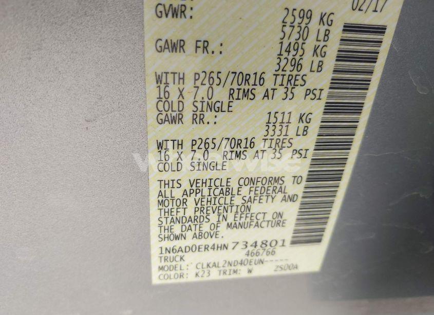 Photo 9 of 2017 Nissan Frontier SV (VIN 1N6AD0ER4HN734801)