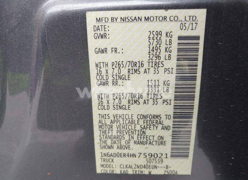 Photo 9 of 2017 Nissan Frontier SV (VIN 1N6AD0ER4HN759021)