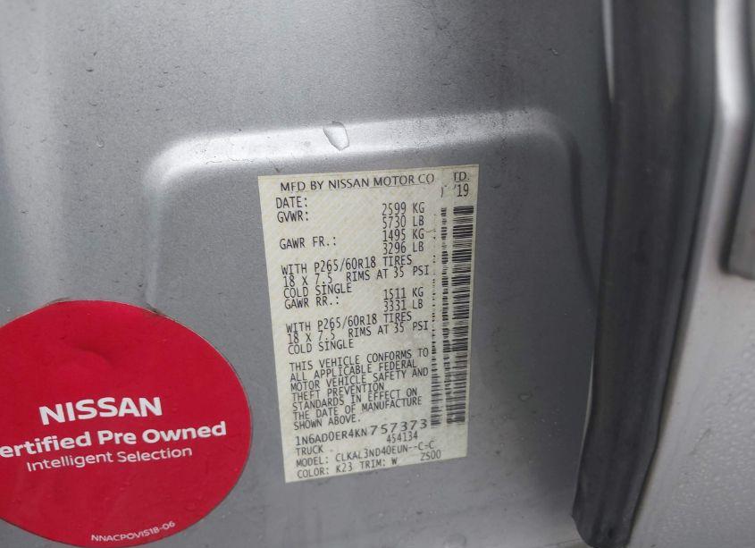 Photo 9 of 2019 Nissan Frontier SL (VIN 1N6AD0ER4KN757373)