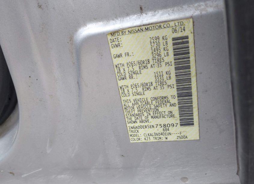 Photo 9 of 2014 Nissan Frontier SL (VIN 1N6AD0ER5EN758097)