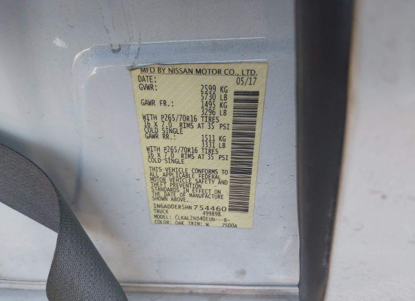 Photo 9 of 2017 Nissan Frontier SV (VIN 1N6AD0ER5HN754460)