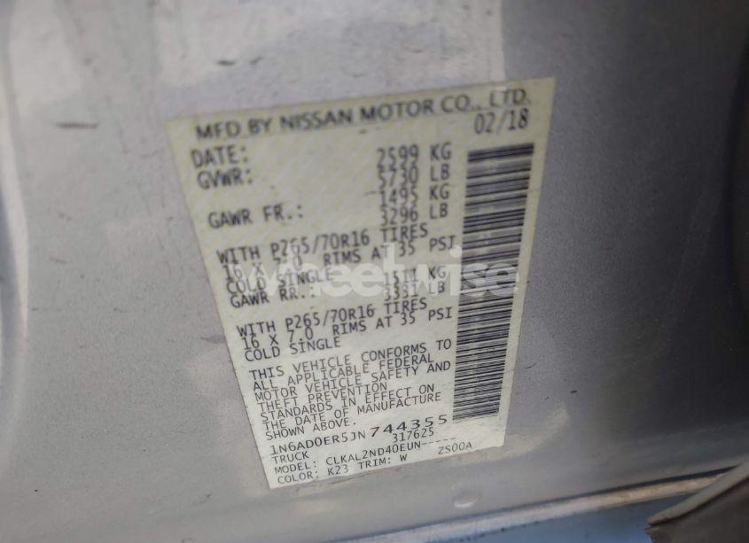 Photo 9 of 2018 Nissan Frontier SV (VIN 1N6AD0ER5JN744355)