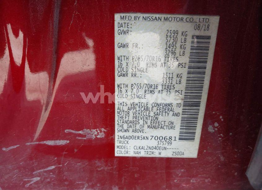 Photo 9 of 2019 Nissan Frontier SV (VIN 1N6AD0ER5KN700681)