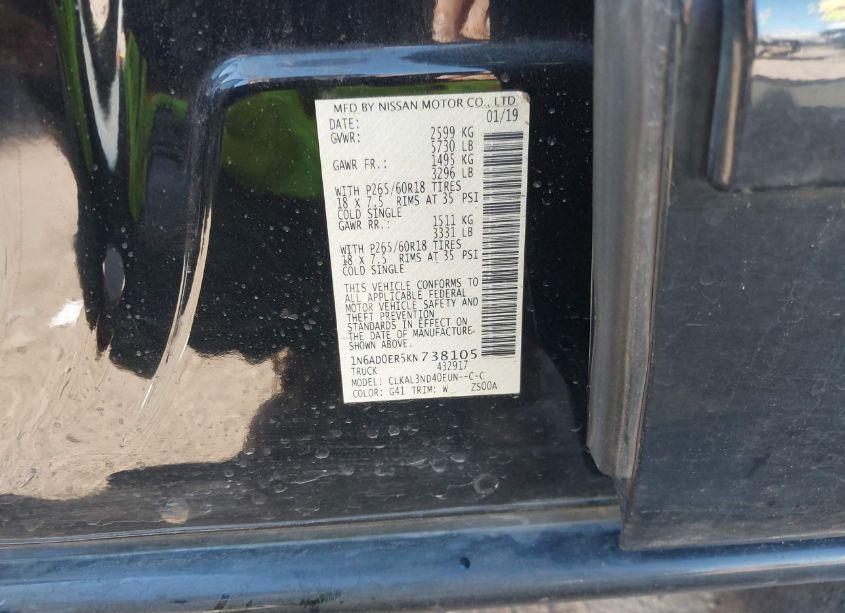 Photo 9 of 2019 Nissan Frontier SL (VIN 1N6AD0ER5KN738105)