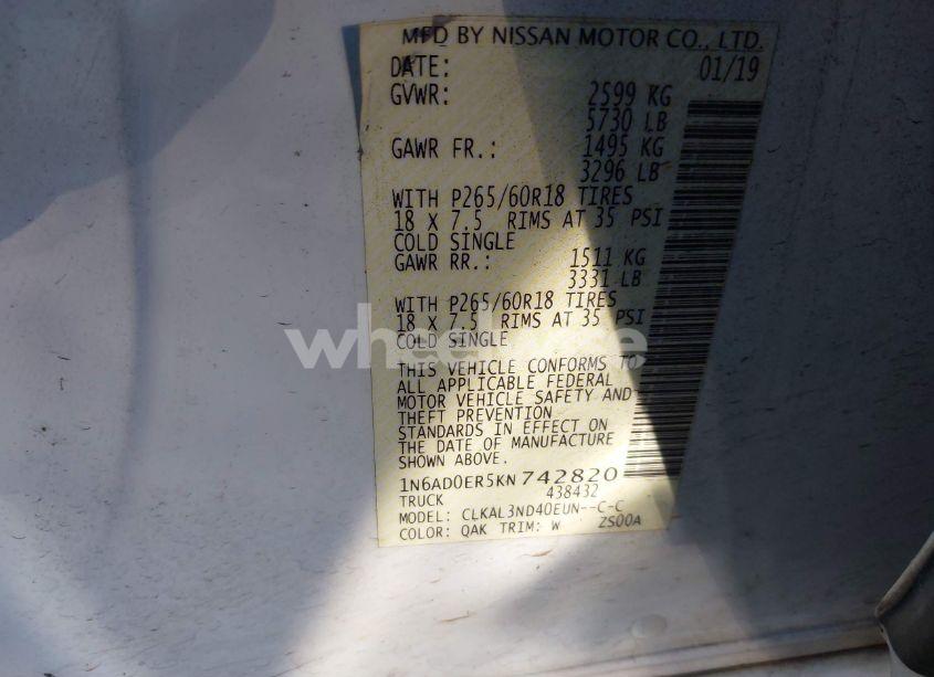 Photo 9 of 2019 Nissan Frontier SL (VIN 1N6AD0ER5KN742820)