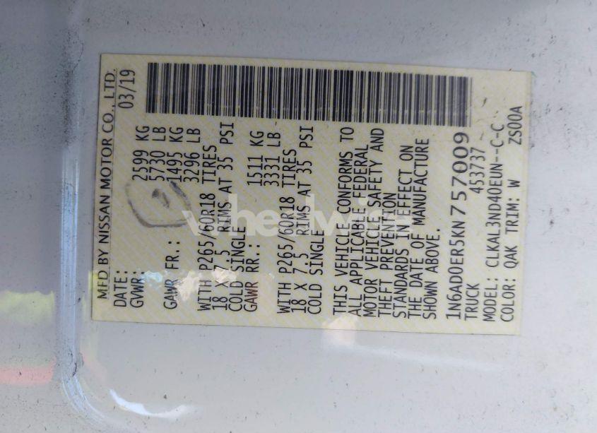 Photo 9 of 2019 Nissan Frontier SL (VIN 1N6AD0ER5KN757009)