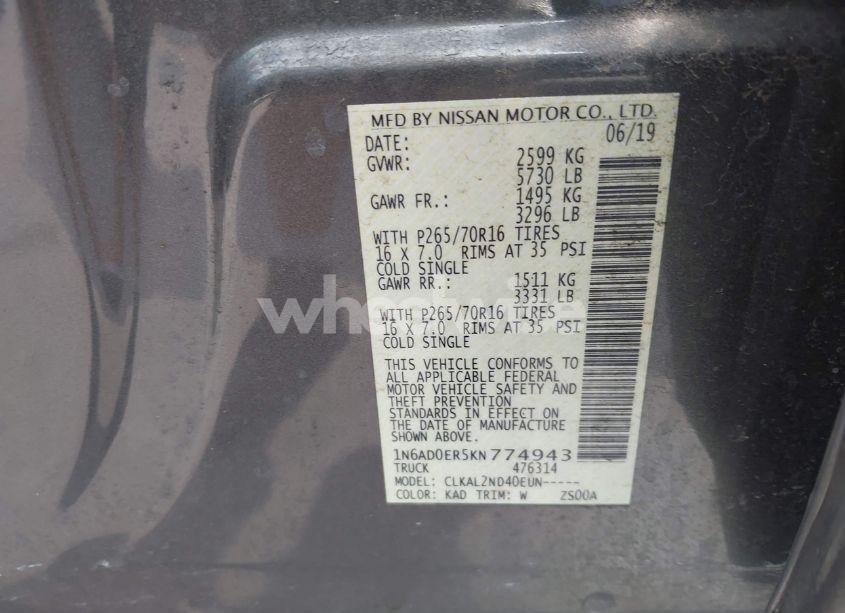 Photo 9 of 2019 Nissan Frontier SV (VIN 1N6AD0ER5KN774943)