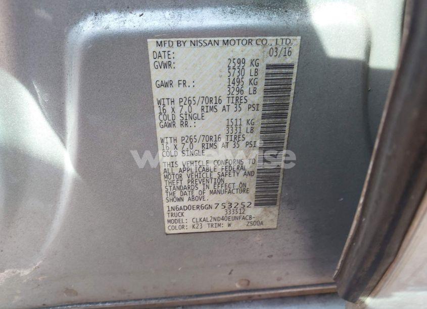 Photo 9 of 2016 Nissan Frontier SV (VIN 1N6AD0ER6GN753252)