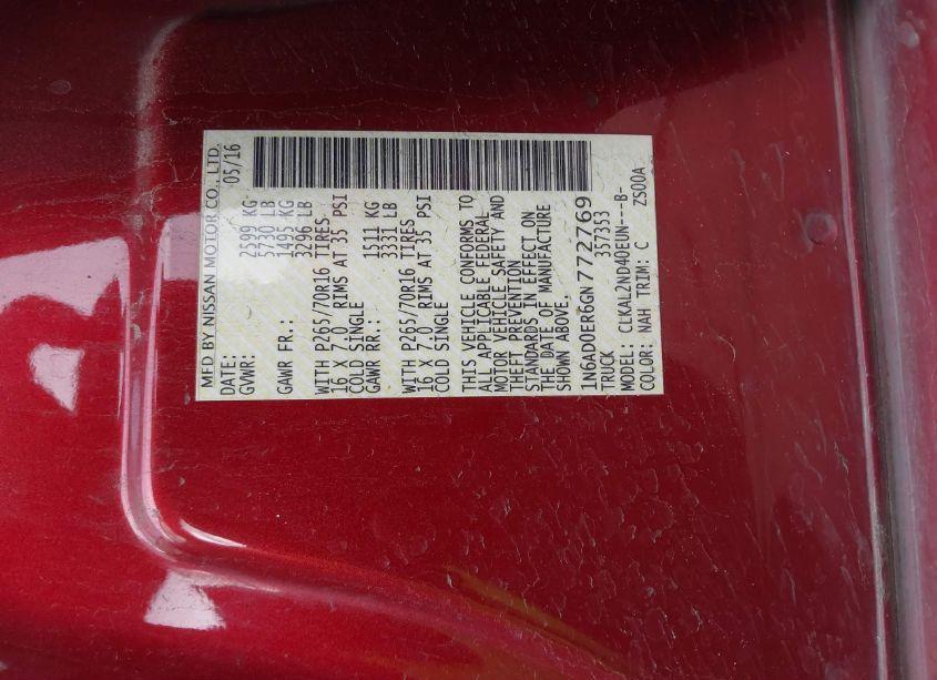 Photo 9 of 2016 Nissan Frontier SV (VIN 1N6AD0ER6GN772769)