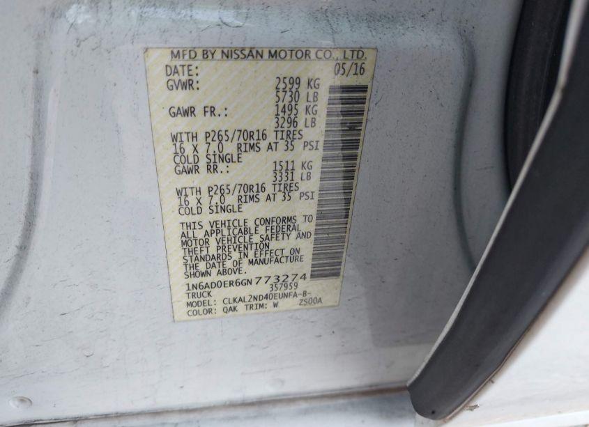 Photo 9 of 2016 Nissan Frontier SV (VIN 1N6AD0ER6GN773274)