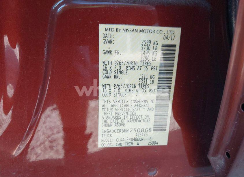 Photo 9 of 2017 Nissan Frontier SV (VIN 1N6AD0ER6HN750868)