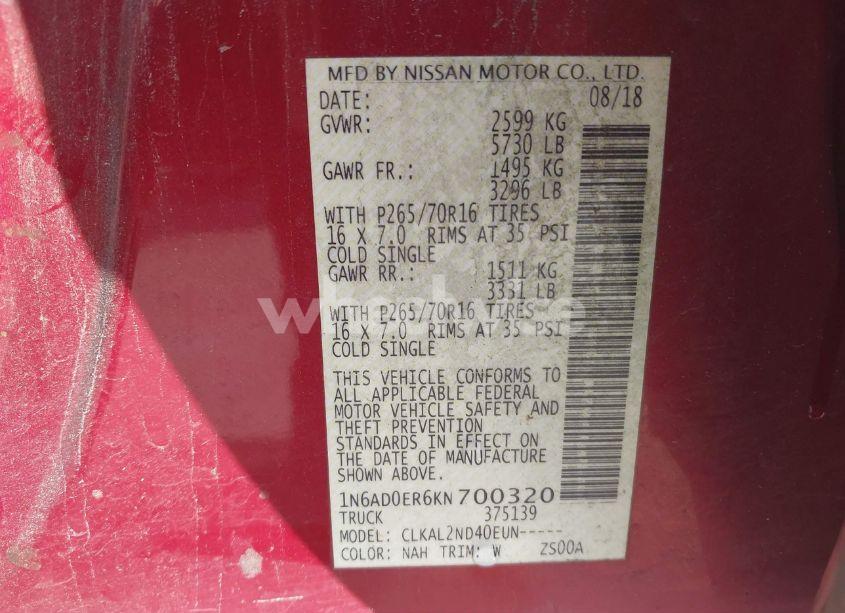Photo 9 of 2019 Nissan Frontier SV (VIN 1N6AD0ER6KN700320)