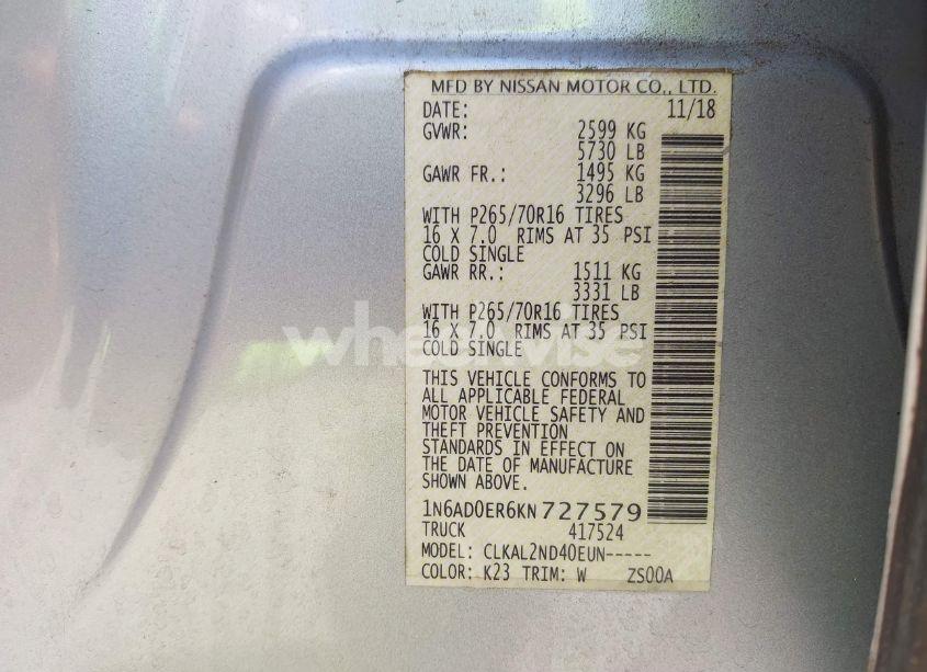 Photo 9 of 2019 Nissan Frontier SV (VIN 1N6AD0ER6KN727579)