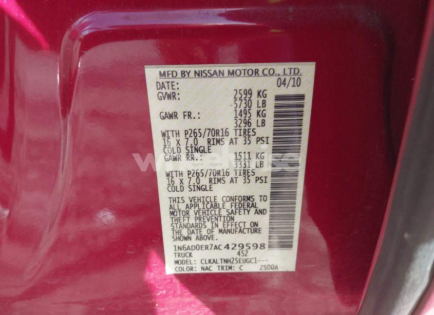 Photo 9 of 2010 Nissan Frontier SE (VIN 1N6AD0ER7AC429598)