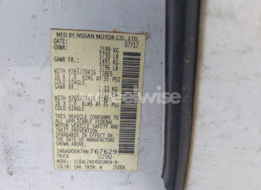 Photo 9 of 2017 Nissan Frontier SV (VIN 1N6AD0ER7HN767629)