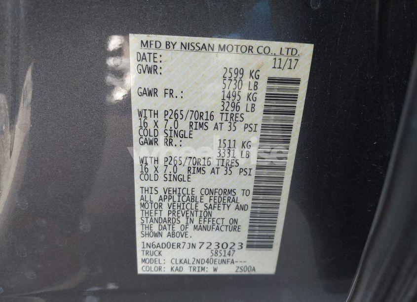 Photo 9 of 2018 Nissan Frontier SV (VIN 1N6AD0ER7JN723023)