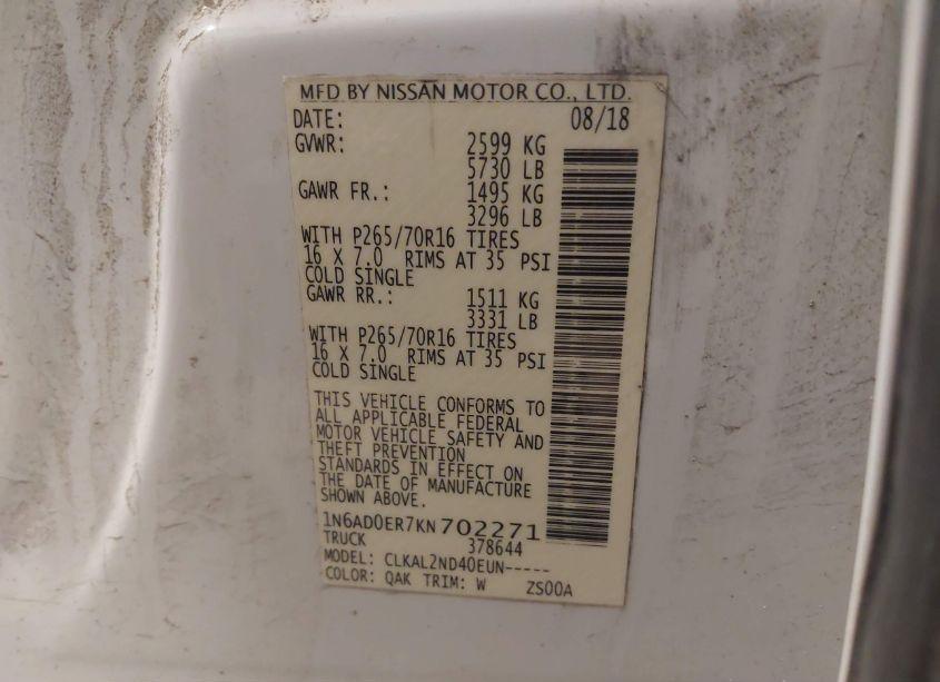 Photo 9 of 2019 Nissan Frontier SV (VIN 1N6AD0ER7KN702271)