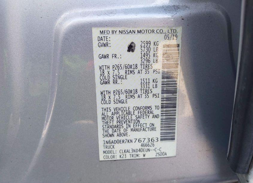 Photo 9 of 2019 Nissan Frontier SL (VIN 1N6AD0ER7KN767363)