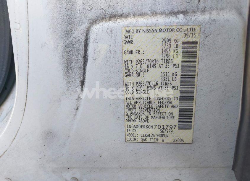 Photo 9 of 2016 Nissan Frontier DESERT RUNNER/S/SL/SV (VIN 1N6AD0ER8GN701797)