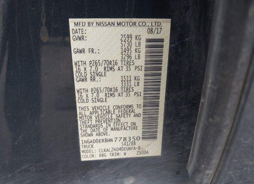 Photo 9 of 2017 Nissan Frontier SV (VIN 1N6AD0ER8HN778350)