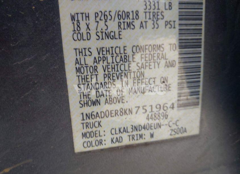 Photo 9 of 2019 Nissan Frontier SL (VIN 1N6AD0ER8KN751964)