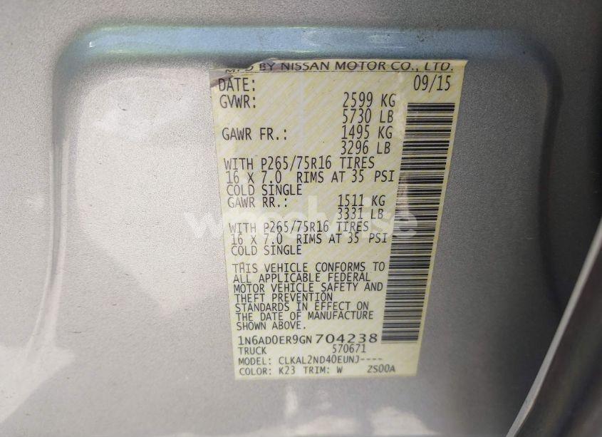 Photo 9 of 2016 Nissan Frontier DESERT RUNNER (VIN 1N6AD0ER9GN704238)