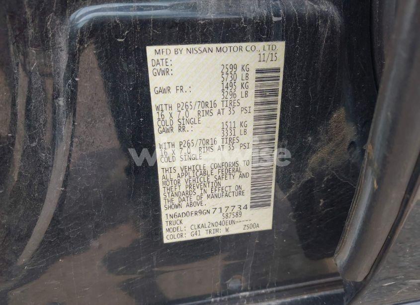 Photo 9 of 2016 Nissan Frontier DESERT RUNNER/S/SL/SV (VIN 1N6AD0ER9GN717734)