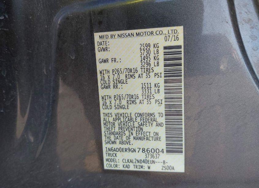 Photo 9 of 2016 Nissan Frontier SV (VIN 1N6AD0ER9GN786004)