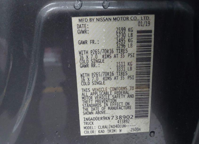 Photo 9 of 2019 Nissan Frontier SV (VIN 1N6AD0ER9KN738902)