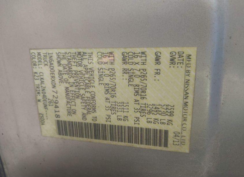 Photo 9 of 2013 Nissan Frontier SV (VIN 1N6AD0ERXDN729418)