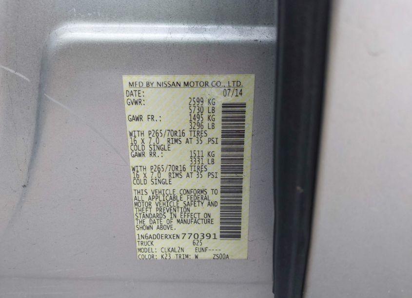 Photo 9 of 2014 Nissan Frontier SV (VIN 1N6AD0ERXEN770391)