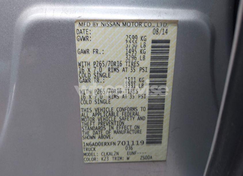 Photo 9 of 2015 Nissan Frontier SV (VIN 1N6AD0ERXFN701119)